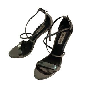 Steve Madden Feliz Dress Sandal Black Chrome Size 8 Heels Prom Dance Formal